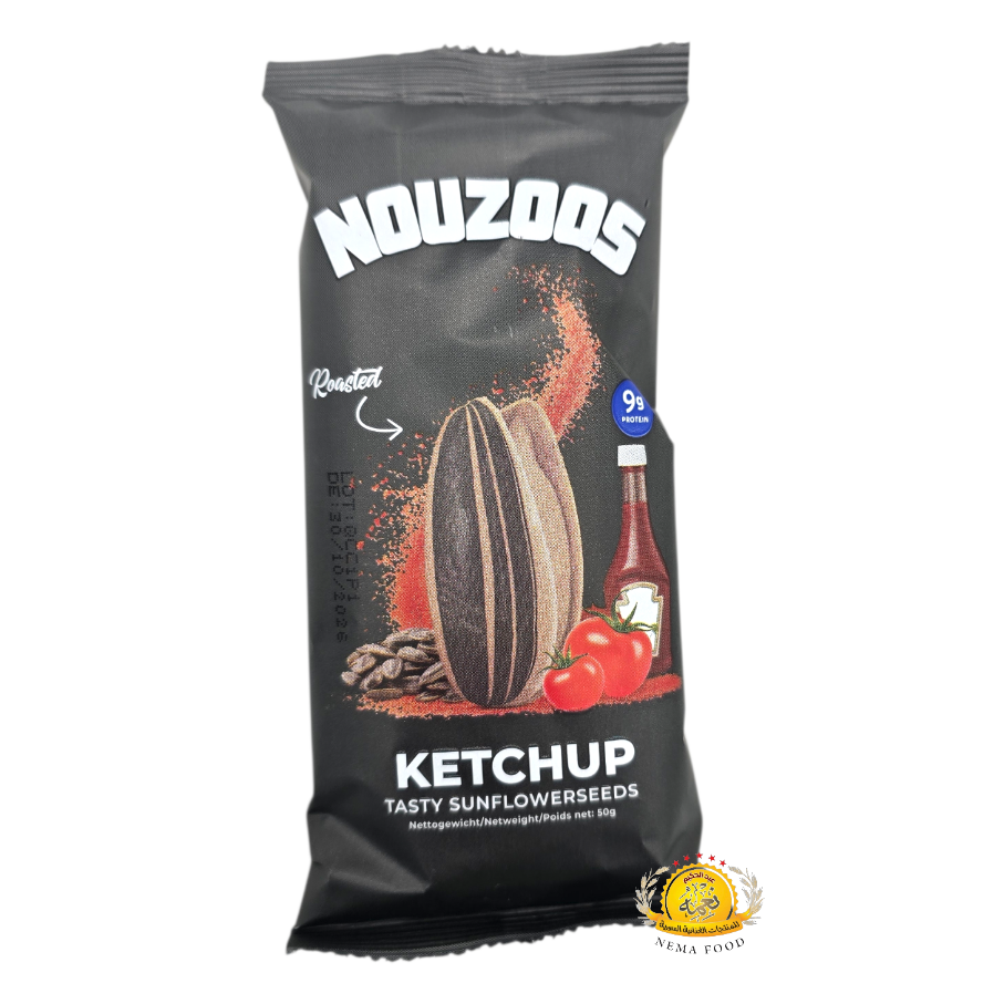 2026/01/1000806117.png بزر شمس محمص بنكهة الكتشب Nouzoos 14×50gr - الصورة 1